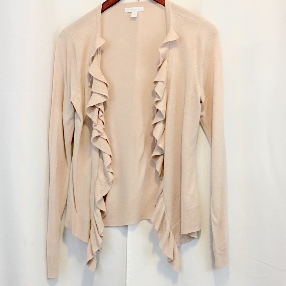 Pink Soft Ruffle Front Button Sweater Medium - Picture 2 of 4